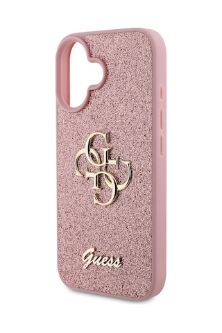 Apple Uyumlu iPhone 16 Kılıf Guess Lisanslı 4g Büyük Metal Logolu Glitter Kapak Pembe
