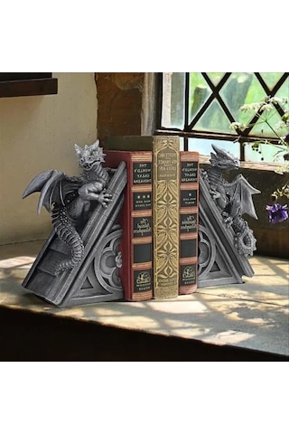 Gotik Kale Ejderhası Şeklinde Kitap Desteği, 12,5 X 4 X 20,5 Cm