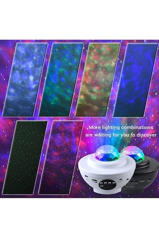 Siyah Yıldızlı Gökyüzü Projektör Müzik Yıldızlı Su Dalgası Led Lamba Yatak Odası Için Bluetooth Ses Aktif Yıldız Gece Lambası Siyah