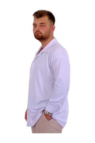 Mode Xl Büyük Beden Erkek Gömlek Apas Yaka Uzun Kol Jakar U24381 Beyaz Beyaz