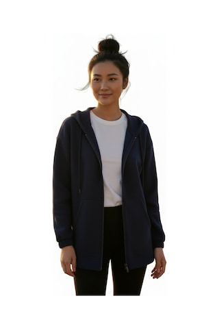 Lyvean Fermuarlı Üç İplik Penye Sweatshirt Lacivert
