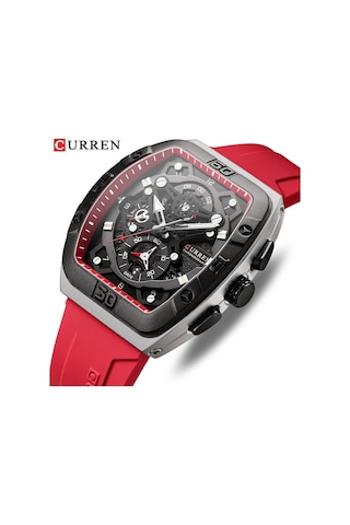 Curren 8443 Quartz Kol Saati-orjinal Kutusunda Kırmızı Gümüş