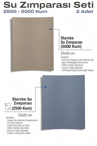 Starcke 2500 - 5000 Kum Su Zımparası Seti 23x28 Cm 2 Adet Çizik Giderme Ve Polisaj Kağıdı