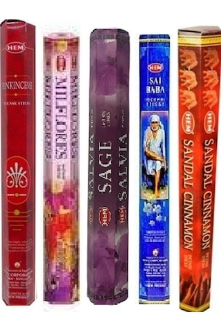 Hem Saı Baba - Sage - Mılflores - Frankıncense - Sandal Cınnamon Tütsü 5'li Set Hem Saı Baba - Sage - Mılflores - Frankıncense - Sandal Cınnamon Tütsü 5'li Set