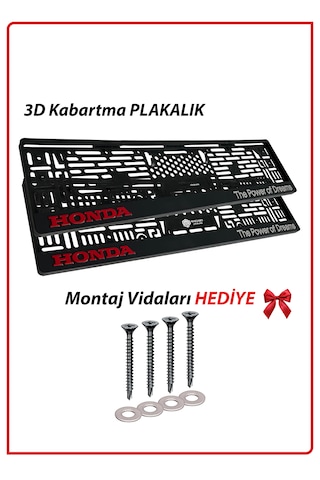 Honda Araç Logolu 2 Adet Kabartmalı Siyah Oto Plakalık