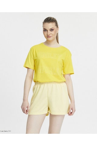 Bella Dossi Pamuklu Kısa Kollu Baskılı Kadın Şortlu Yazlık Pijama Takımı Limon Sarı