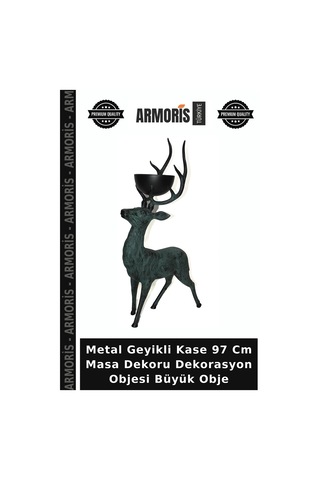 Metal Geyikli Kase 97 Cm Masa Dekoru Dekorasyon Objesi Büyük Obje