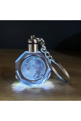 Dolunay Tasarımlı Işıklı Cam Küre - Kristal Anahtarlık Seti - Renk Değiştiren Gece Lambası Diğer