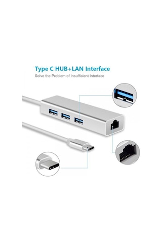 Type C To 3 Port Usb 3.0 Hub Çoklayıcı Ethernet Apple Uyumlu MacBook