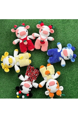 İnek Organik Amigurumi Örgü Oyuncak Turuncu