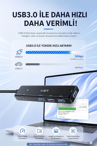4 Port Usb 3.0 Hub Çoklayıcı, Type-c Güç Girişli 5gbps Veri Aktarım Destekli Usb Çoğaltıcı, Notebook Pc Klavye Mouse Usb Bellek Harici Disk Uyumlu Z418c