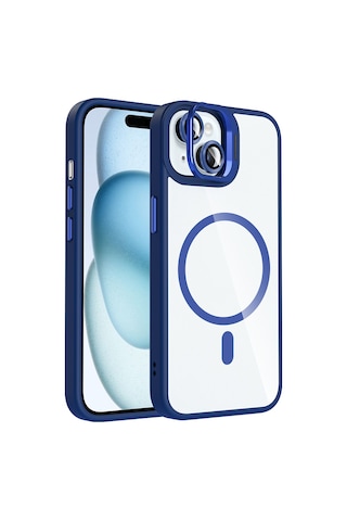 Nourthkiingdom Apple Uyumlu iPhone 15 Kılıf Standlı Ve Kamera Lens li M-safe Şarj Özellikli Nrtk Etro Kapak - Lacivert Lacivert