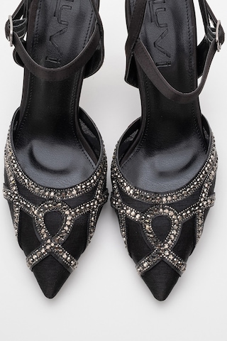 Luvishoes Luvi Shoes Volby Siyah Saten Taşlı Kadın Abiye Ayakkabı Siyah