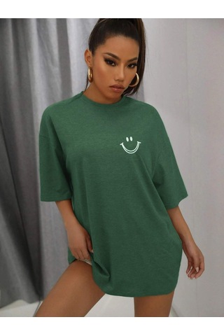 Noıssey Karikatür Ve Grafik Tasarım Oversize T-shirt Cartoon/letter Serisi Kod7 Yeşil