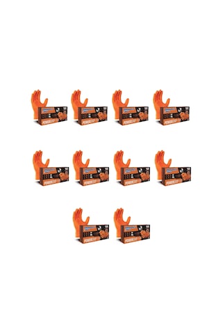 Dolphin Nitril Powergrip Ekstra Kalın Elmas Dokulu Eldiven Turuncu Xl Büyük Boy - 50'li 10 Paket
