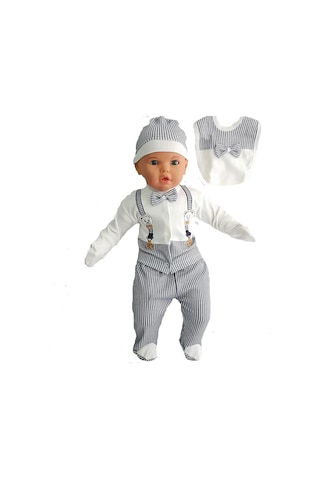 Papyonlu Ayıcıklı 5 Parça Lüks Erkek Askı Detaylı Hastane Çıkışı Zıbın Set