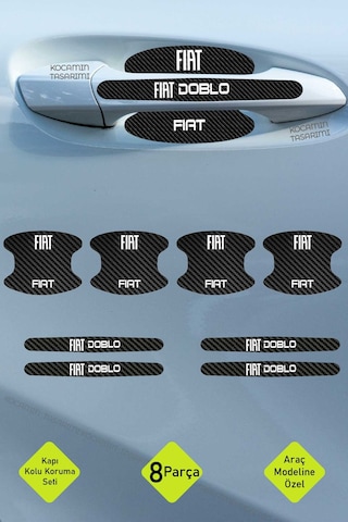 Fiat Doblo Kapı Kolu Karbon Folyo Seti Doblo Uyumlu, 8 Parça Çizilmeye Dayanıklı Şık Tasarım