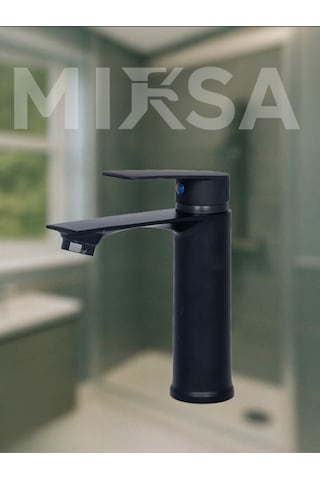 Siyah Sabit Gövde Lüx Banyo Lavabo Musluğu Bataryası