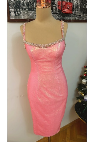 Chica Rosa Fashion Swarowski Taş, İnci Ve Boncuk İşlemeli Pembe Elbise Pearl