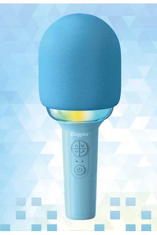 Doppler Rainbow Mavi Karaoke Mikrofonu Ledli Ses Değiştirme Özellikli Işıklı Yeni