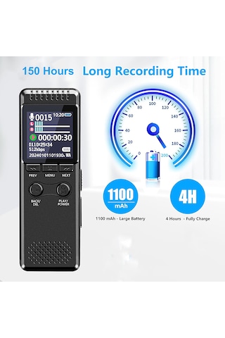 Çift Hoparlörü Ve Yüksek Hassasiyetli Kristal Mikrofonlu Led Ekranlı Ses Kayıt Cihazı 32gb,16 Gün Depolama