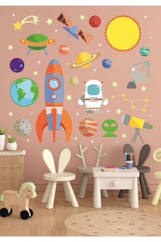 Çocuk odası gezegenleri için uzay elementleri 60 x 50 cm 1 adet Çocuk Odası Duvar Sticker Dekorasyon MD 2