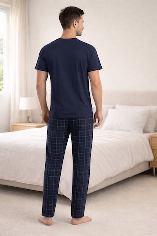 Koza İç Giyim Erkek Lacivert Kısa Kollu Ekose Desenli Pamuklu Pijama Takımı S299