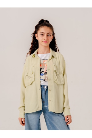 Giyicem Kız Çocuk D Tokalı Ceket T-shirt İkili Takım 1806 Yeşil