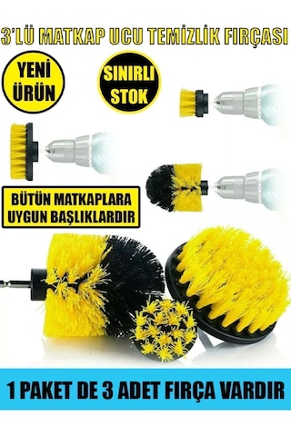 İsgstore 3lü Set Matkap Ucuna Takılan Banyo Küvet Duşa Kabin Fayans Oto Koltuk Lastik Yıkama Temizleme Fırça