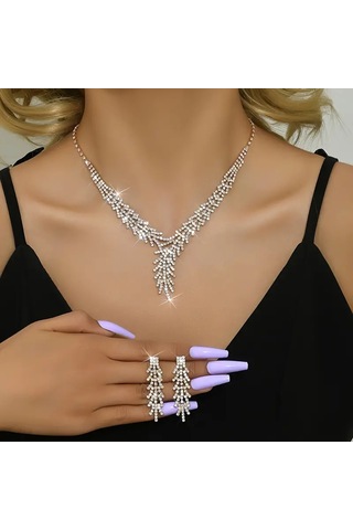 Trendy Asma Tasarımı Kolye + Küpe Gümüş Kaplama Takı Seti Gümüş