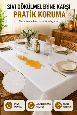 Beyaz Plastik Masa Örtüsü 137x180 Cm Kullan At Silinebilir Parti Davet Organizasyon Sofra Örtüsü Tek