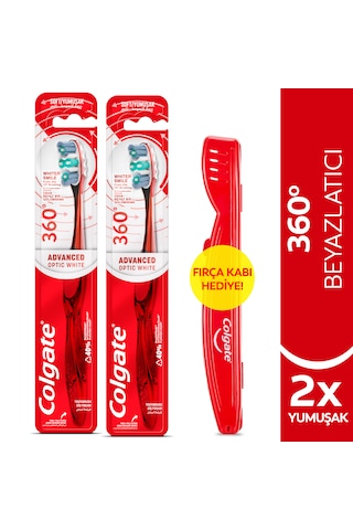 Colgate 360 Gelişmiş Optik Beyaz Yumuşak Beyazlatıcı Diş Fırçası 2'li + Fırça Kabı