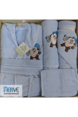 Özdilek Yenidoğan Erkek Bebek Bambu Bornoz Takımı Tazmanya Mavi