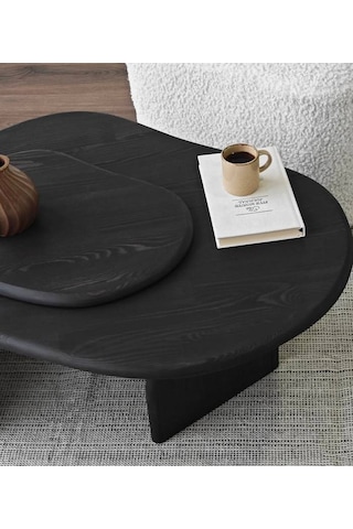 Meltedi Masif Ağaç Tasarım Orta Sehpa 96 X 65cm Siyah