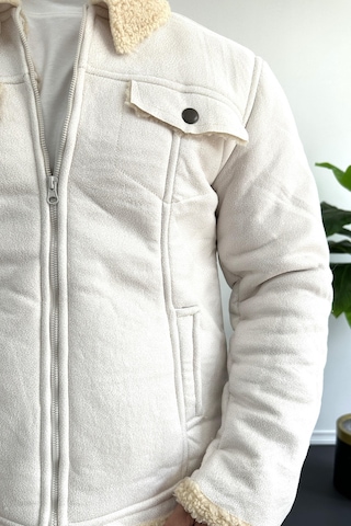 Erkek İçi Kürklü Suni Pul Deri Mont Beyaz Edw120-beyaz Beyaz