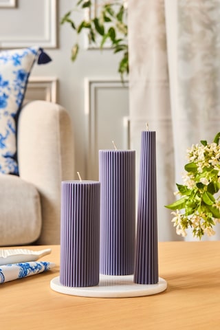 Karaca Striped Tırtıklı Sütun Mum 20 Cm Antrasit Antrasit