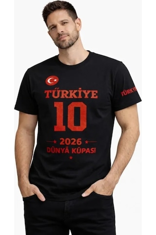 Butik İstanbul Erkek Türkiye Baskılı Tişört 2026 Dünya Kupası Taraftar Forma T-shirt - Siyah