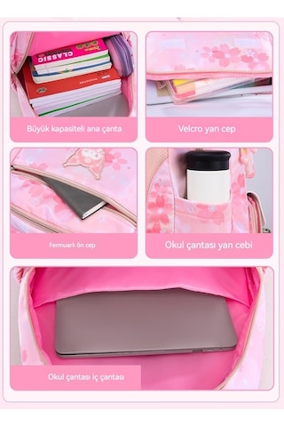 Kuromi Çocuk Okul Çantası Ekose Okul Çantası Büyük-mor 02-65-956 Mor