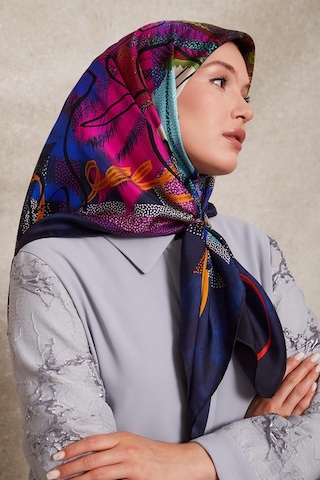 Levidor Karmaşık Desen Twill İpek Eşarp-0915 Lacivert