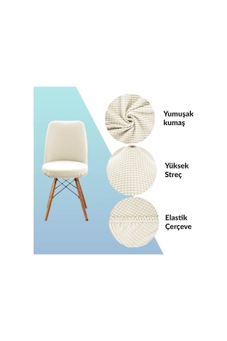 Yıkanabilir Streç Lastikli Likralı Oval Sandalye Kılıfı - Yuvarlak Sandalye Örtüsü Krem-rengi Bej