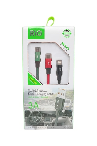 Rio 3-in-1 Metal Şarj Kablosu - Type-c, Micro Usb Ve Lightning Uyumlu