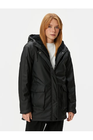 Koton Kapüşonlu Outdoor Mont Fermuarlı Çıtçıt Düğmeli Kapaklı Cepli Siyah 4wak00217ew 4WAK00217EW999 Siyah