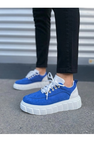 Mevese Duolc Bağcıklı Süet Erkek Günlük Rahat Taban Sneaker Ayakkabı - Mavi