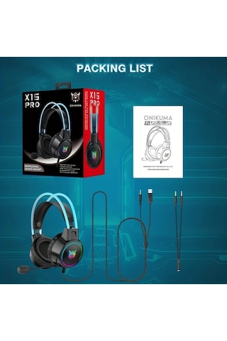 Xuweiwei Onıkuma Profesyonel Kablolu Oyun Kulaklığı Siyah Rgb Işık Gürültü Önleyici Mikrofonlu Pc Ps4 Ps5 Xbox İçin