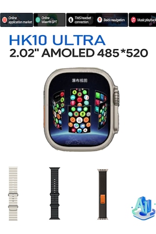 Watch 10 Serisi Hk10 Ultra 3 -a Kalite Yapay Zeka Ve Amoled Ekran Tüm Telefonlara Uyumludur