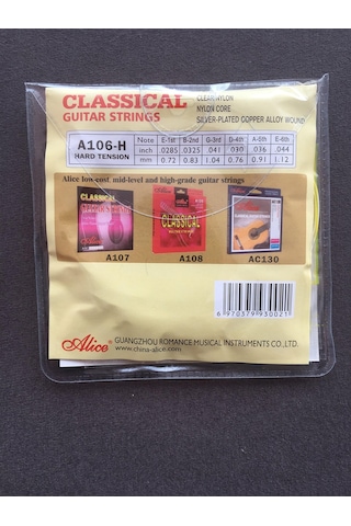 Alice A106 Klasik Konser Gitarı Telleri, Naylon, Sert Tension