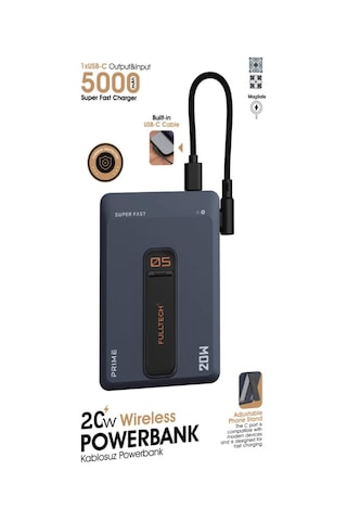 5.000 Mah Wireless Kendinden Kablolu Standlı Şarj Göstergeli Taşınabilir Powerbank 20w Hızlı Şarj Siyah