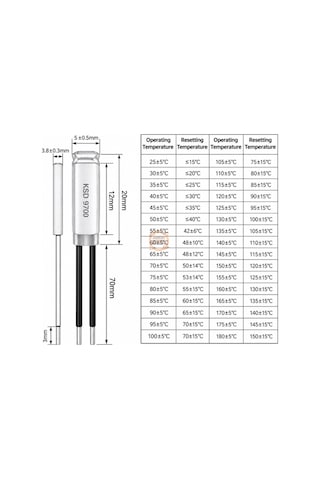 Ksd9700 Termostat Kablolu Nc 5a 100 C Normalde Kapalı
