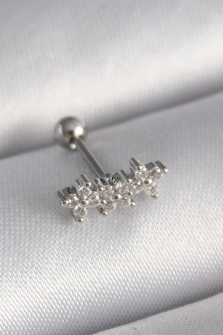 316l Çelik Gümüş Renk Zirkon Taşlı Yonca Tragus Piercing