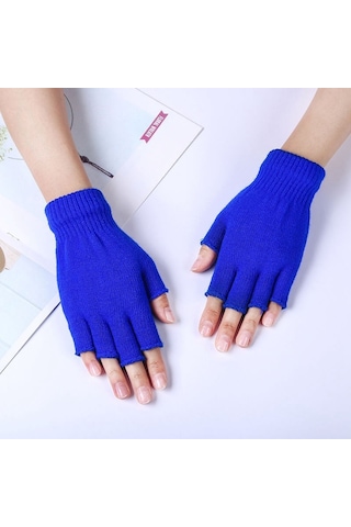 Kadınlar Ve Erkekler İçin Unisex Siyah Yarım Parmak Parmaksız Eldiven Çifti Yün Örme Bilek Pamuklu Eldivenler Sıcak Kış İş Eldivenleri Mavi